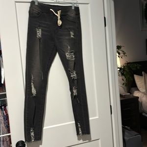 Distressed jean joggers